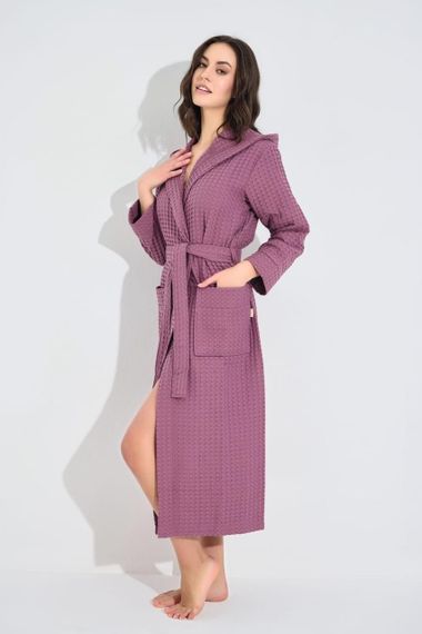 Жіночий вафельний халат Nusa 4160 з капюшоном, брудно-рожевий 2XL | Зображення 3