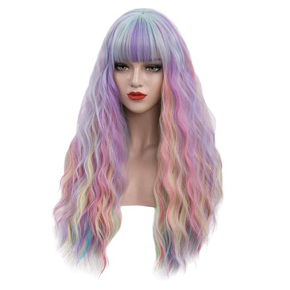 Перука різнокольорова довга хвиляста термостійка 60 см, райдужне синтетичне волосся для косплею, вечірок, Геловіну | Зображення 3
