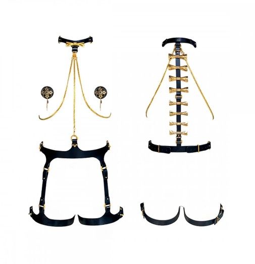 Набір БДСМ із збруї та пестисів Butterfly UPKO, італійська шкіра, позолота 24К | Зображення 5