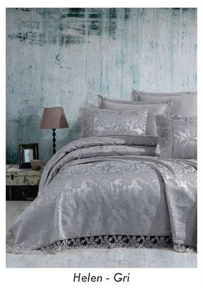 Покривало (240х260см) з наволочками (50х70см) Gardines Helen gri Жаккард