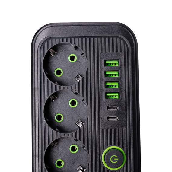 Мережевий фільтр кабель 4.75 м подовжувач F16 на 3 розетки 4 usb 2 type-c та кнопкою відключення Чорний HP-5-22 | Зображення 4