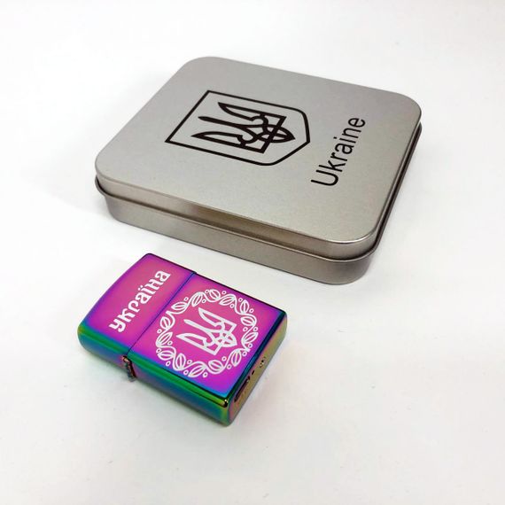 Дугова електроімпульсна запальничка USB Україна металева коробка HL-447. Колір: хамелеон | Зображення 9