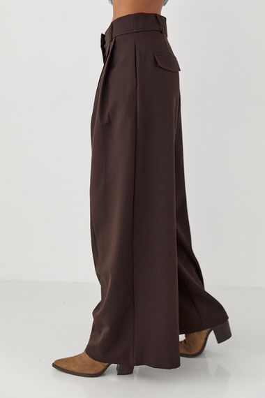 Класичні однотонні штани-палаццо зі складками - коричневий цвет, S (є розміри) | Зображення 4