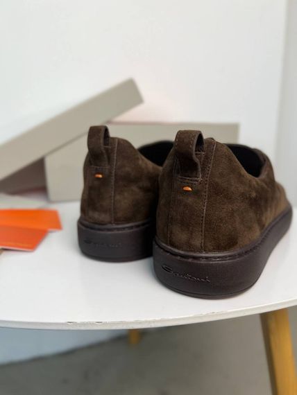 Сліпони Santoni без шнурівки коричневі замша ob438 | Зображення 7
