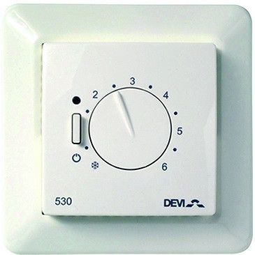Терморегулятор DEVIreg 530, (+5+45С), механический, датчик на проводе 3м, 85 х 85мм, макс. 15A, белый (140F1030)
