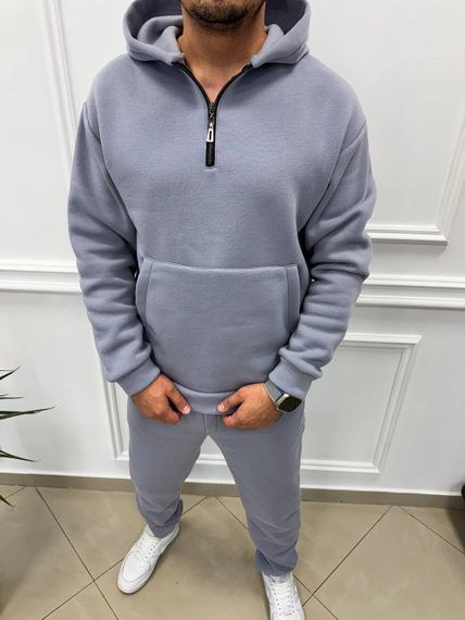 Теплий чоловічий спортивний костюм на флісі худі на блискавці і штани колір сірий розмір L (52-54) adl1003 | Зображення 4