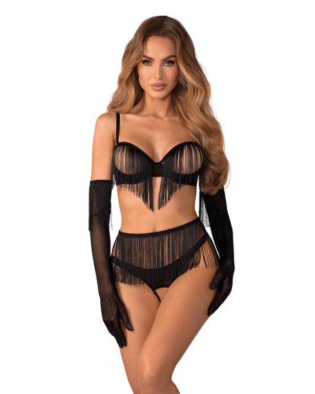 Комплект Obsessive Rossay Black 4-pcs crotchless set S/M Sex Aura