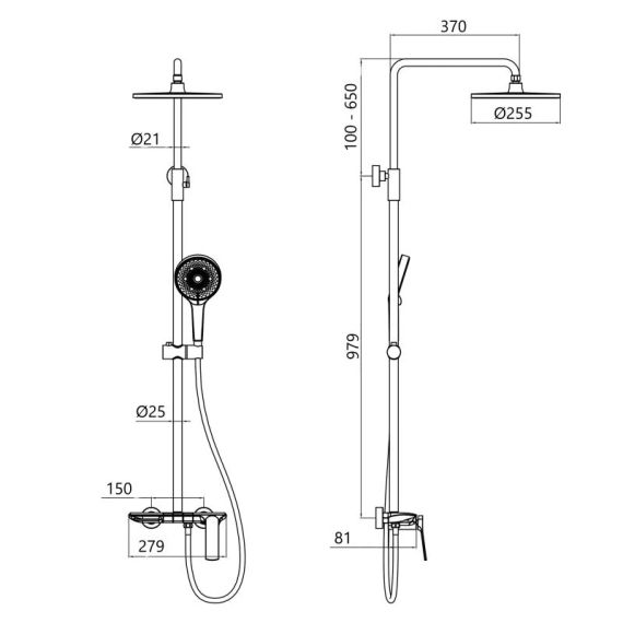 Душова система універсальна Qtap Slavonice на три споживача (з виливом) QTSLA111GMB45905 Gunmetal Black PVD | Зображення 1