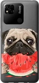 Чехол на Xiaomi Redmi 10A Мопс и арбуз из пластика FCh_085489