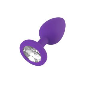 Силиконовая анальная пробка с кристаллом (Размер S, фиолетовая)