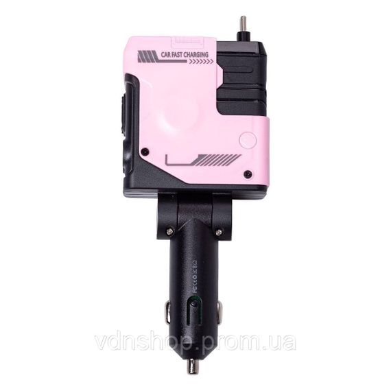 Автомобільний зарядний пристрій MECHA з висувними кабелями та портами USB/Type-C Рожевий HP-A1P | Зображення 6