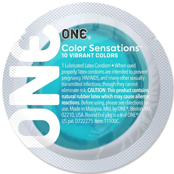 Презерватив ONE Color Sensations Catch the perfect ONE, 1 шт, бирюзовый, гладкий, со смазкой | Зображення 1