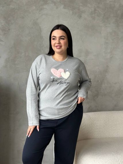 Сіра м'яка піжамка з сердечками PLUS SIZE з мікрофлісу | Зображення 6