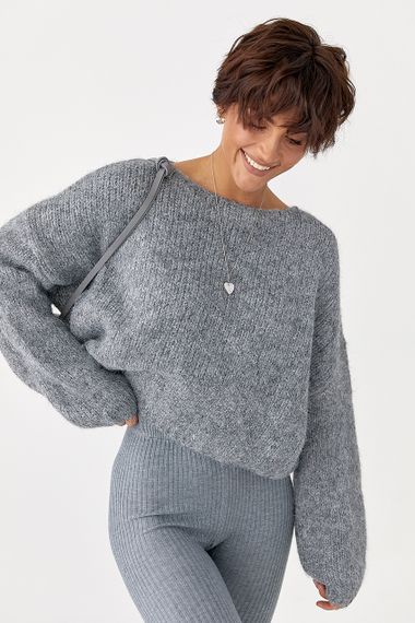 Укороченная мохерова кофта оверсайз - сірий цвет, ONE SIZE (є розміри)