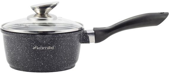 Ківш Kamille Black Marble Ø16см індукційний, зі скляною кришкою | Зображення 1