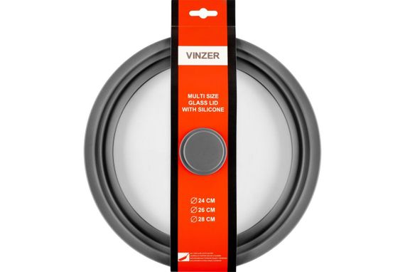 Крышка стеклянная Vinzer 24/26/28 см 50253 универсальная с силиконовым ободком | Зображення 3