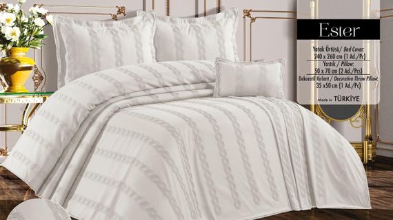 Покрывало з бахромой Kayra 240х260 см Ester кремовое