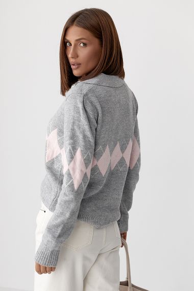 В'язаний светр-поло з ромбами - сірий цвет, ONE SIZE (є розміри) | Зображення 1