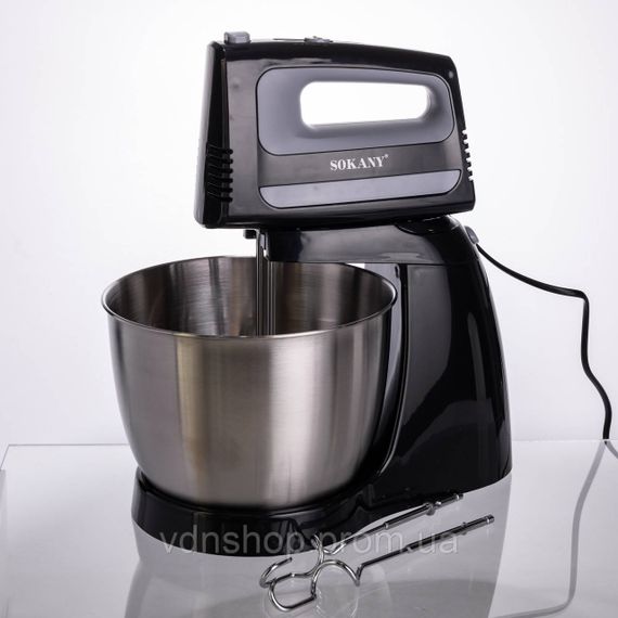 Стаціонарний міксер Sokany CX-6622 з чашею 3,5 л, 400 Вт, 5 швидкостей, 2 насадки Чорний | Зображення 4