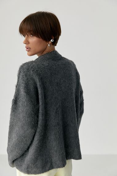 В'язаний светр із пухнастої пряжі - темно-сірий цвет, ONE SIZE (є розміри) | Зображення 1