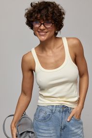Однотонна трикотажна майка в рубчик - кремовий цвет, ONE SIZE (є розміри)