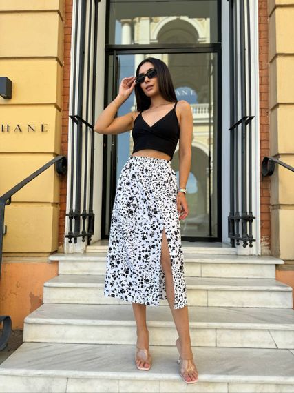 Женская летняя легкая юбка миди с разрезом с цветочным принтом AG150 размер 46/48 цвет белый | Зображення 2