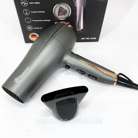 Електрофен для волосся з додатковими насадками Domotec, Фен з регулюванням температури і потоку повітря UM-47 | Зображення 3
