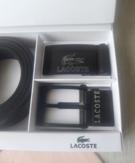 Чоловічий шкіряний набір Lacoste ремінь+ дві пряжки black | Зображення 1