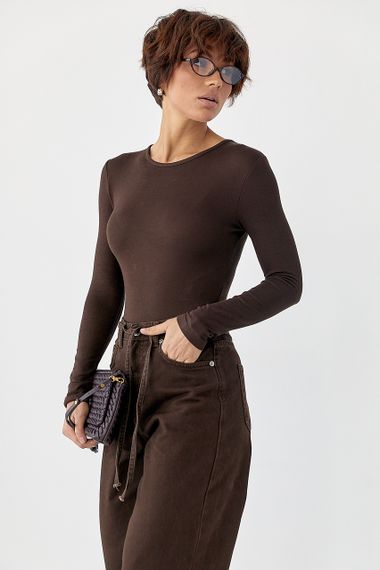 Трикотажне боді з довгими рукавами - коричневий цвет, L (є розміри) | Зображення 4