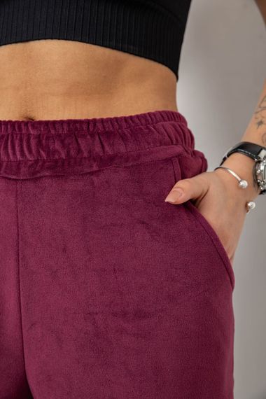 Спортивні штани жіночі велюрові, колір бордовий, 238R58646 | Зображення 4