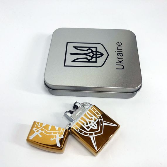 Дугова електроімпульсна запальничка USB Україна (металева коробка) HL-446. Колір: золотий | Зображення 9