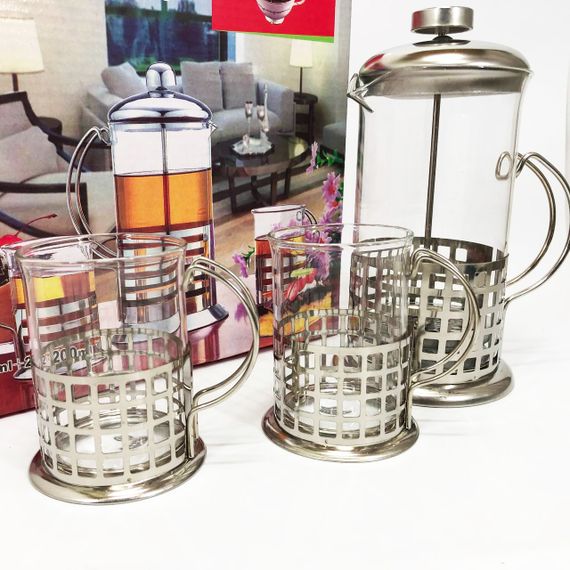 Прес заварник із жароміцного боросилікатного скла UNIQUE UN-1155 0.6 л + 2 чашки Френч-прес для кави | Зображення 8