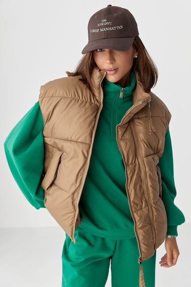 Жіноча тепла подовжена жилетка - коричневий цвет, M (є розміри) | Зображення 4