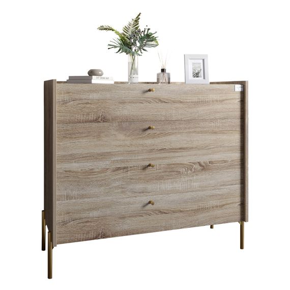 Комод із 4 шухлядами LION Wood із золотими ніжками 100х90х45 см Дуб Сонома Трюфель (LION-042967) | Зображення 1