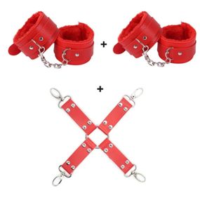 Набір БДСМ «Love caresses» колір червоний, наручники, окови, конектор sexstyle