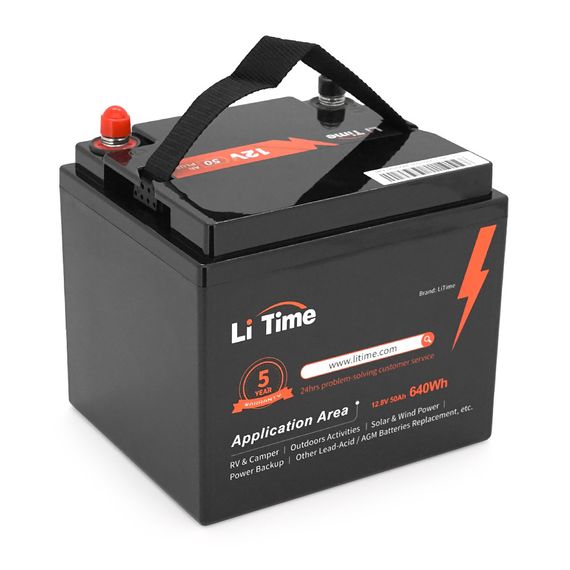 Акумуляторна батарея Li-TIME LiFePO4 12,8V 50Ah 640Wh(100/100A), заряд 14,4В/10А, (198 x 166 x 170мм), 5,24kg, Q1 | Зображення 1