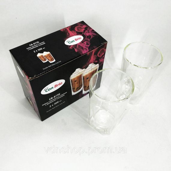 Подвійні скляні кавові чашки Con Brio CB-8735-2, Чашка з подвійними стінками для кави RX-58 | Зображення 2