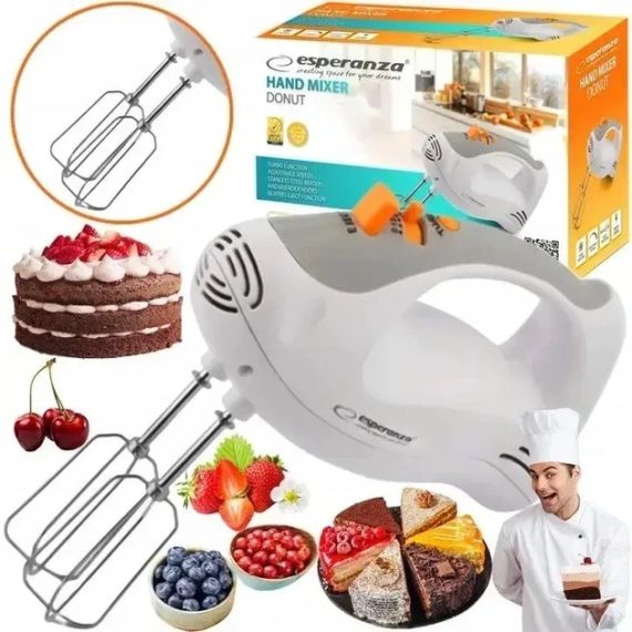 Миксер ручной Esperanza EKM009 Donut, кухонный миксер 250 Вт, Turbo, насадки для теста и взбивания | Зображення 6
