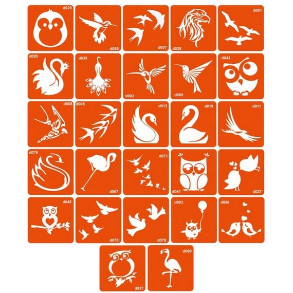 Набор трафаретов для био-тату «D - птицы» d_simple_5x5_27_1