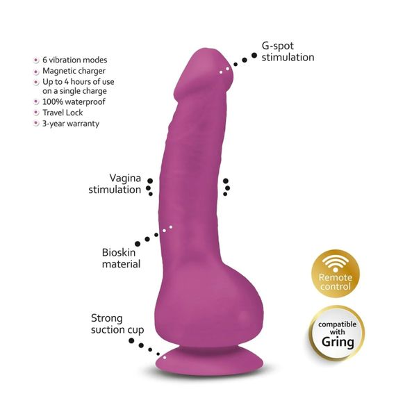 Вібратор реалістичний на присосці Greal Mini Gvibe, фіолетовий, 18 х 3 см Sex Aura | Зображення 2