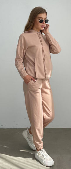 Женский спортивный костюм худи и джоггеры демисезонный двунитка BF536 размер 46/48, цвет бежевый