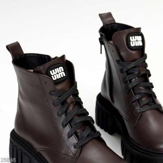 Шоколадні зимові черевики берці натуральна шкіра актуальный дизайн | Зображення 6