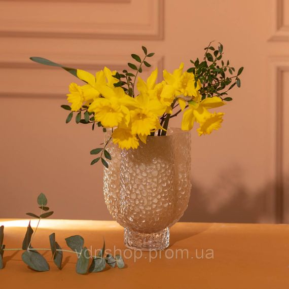 Ваза декоративна 13.5х13.5х18 см для квітів скляна фігурна фігурна ваза з кольорового скла 1 л Бежева HP-10-29 | Зображення 1