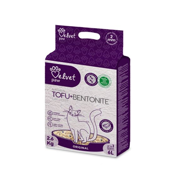 Растительный наполнитель для кошачьего туалета с бентонитом Velvet Paw Tofu Original, 6 л