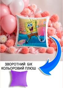 Подушка плюшева Мерч Крафт Дизайн з принтом Спанч Боб бузковий плюш квадратна 33х33 см