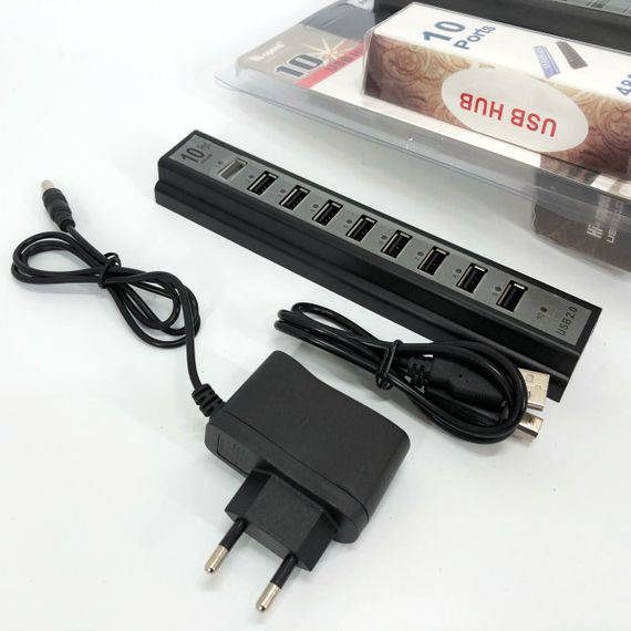 Розгалужувач USB HUB на 10 портів з активною зарядкою 220V. GD-664 Колір чорний | Зображення 2