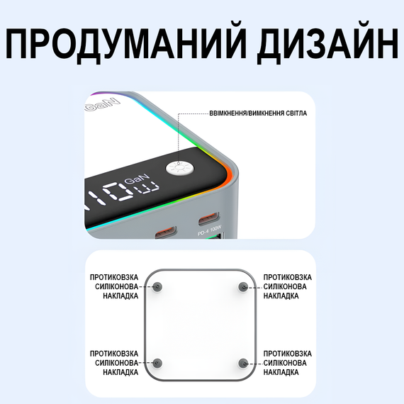 8в1 Многопортовое зарядное устройство Addap MCS-M8, док-станция для зарядки на 4 порта Type-C PD + 4 USB-A, с цветной RGB подсветкой, GaN 120W | Зображення 6