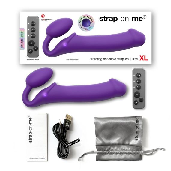 Безремневой страпон с вибрацией Strap-On-Me Vibrating Violet XL, диаметр 4,5см, пульт ДУ, регулируем | Зображення 5