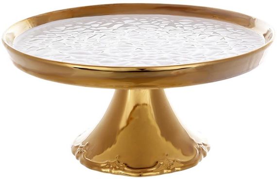 Тортівниця на нозі порцелянова Gold Luxury Ø24см, біла порцеляна