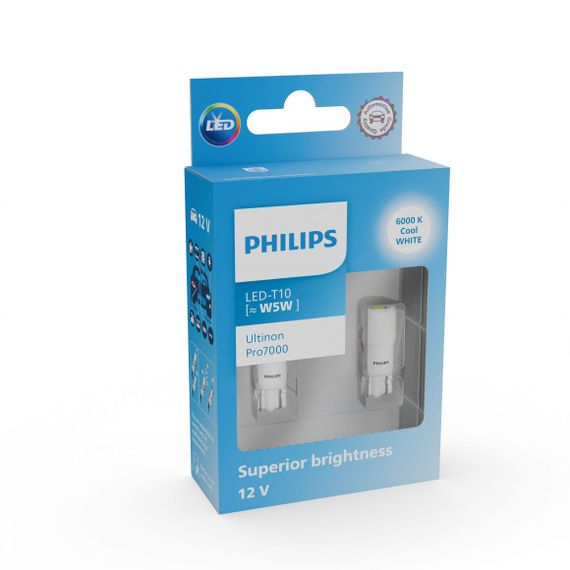 Комплект світлодіодних ламп PHILIPS 11961CU70X2 W5W (T10) LED Ultinon Pro7000 W2.1X9.5d WHITE 6000K 12V | Зображення 1
